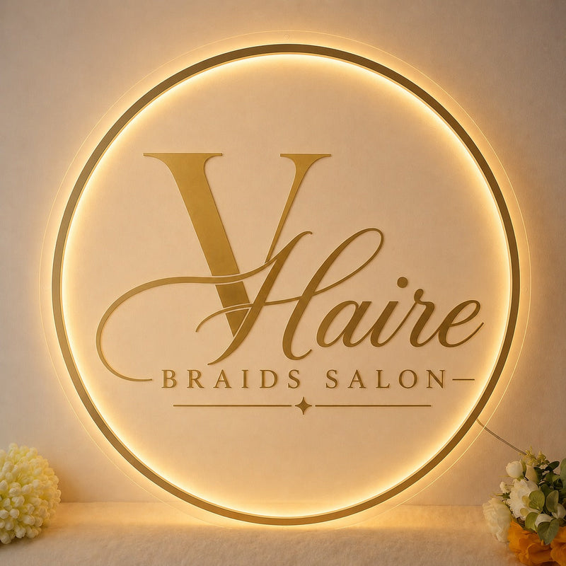Custom Acrylic Backlit Sign - V Hair Braids Salon